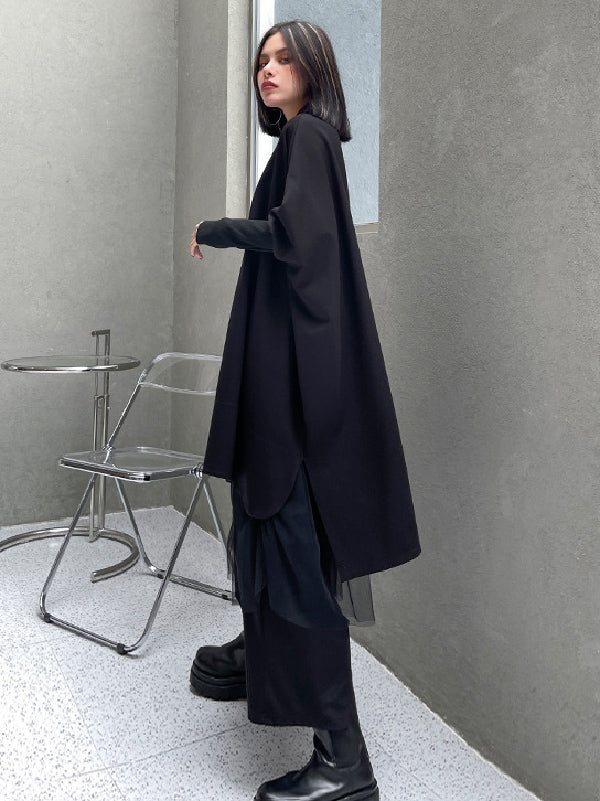 Simple Loose Batwing Sleeves Split-Joint Solid Color Lapel Blouses