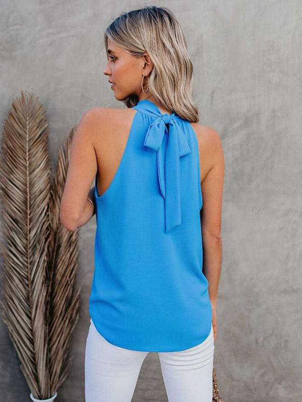 Stylish Selection Loose Solid Color Halter-Neck Vest Top