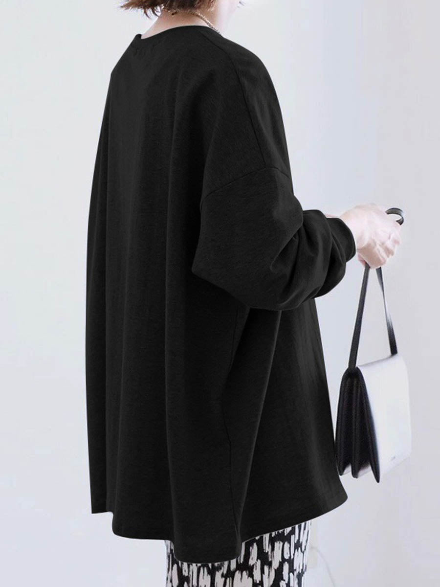 Solid Color Long Sleeves Loose Sweatshirt Tops