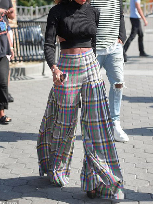 Stylish Selection Wide Leg Loose Pleated Checkered Casual Pants Bottoms