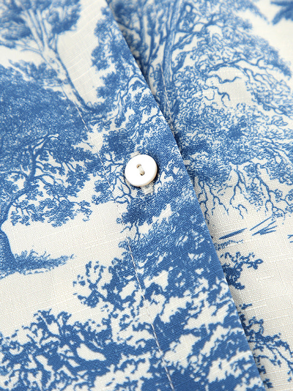Floral Printed Pleated Split-Joint Loose Puff Sleeves Stand Collar Blouses&Shirts Tops