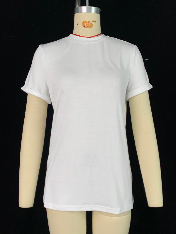Solid Color Short Sleeves Round-neck T-Shirts Tops