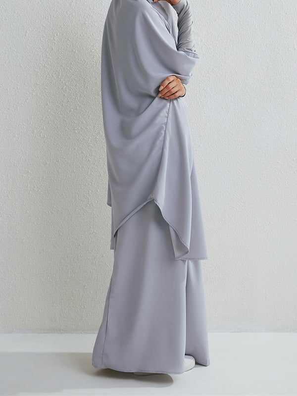 Solid Color Batwing Sleeves Long Sleeves Muslim High Neck Shirts Top + Skirts Bottom Two Pieces Set