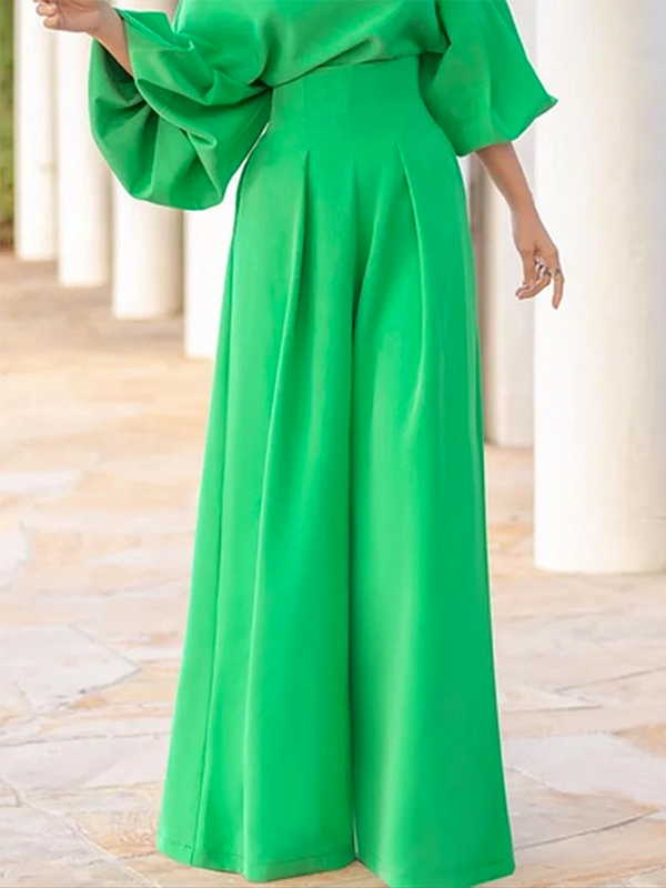 Long Sleeves Loose Solid Color One-Shoulder T-Shirt Tops&Pants Two Pieces Set