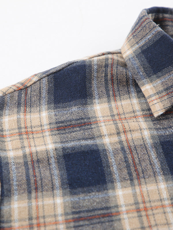 Plaid Split-Joint Long Sleeves Loose Lapel Blouses