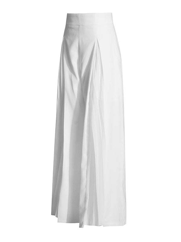 Round-Neck Long Sleeves Buttoned Solid Color Split-Joint Blazers Top +Zipper  Wide Leg Mesh Pleated Pants bottom Two Pieces Set