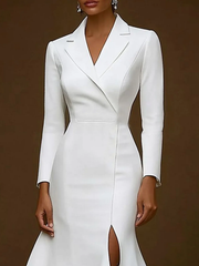 Solid Color Skinny Wrap Notched Collar Midi Dresses