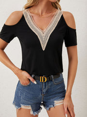 Hollow Split-Joint Loose Short Sleeves Cold Shoulder T-Shirts Tops