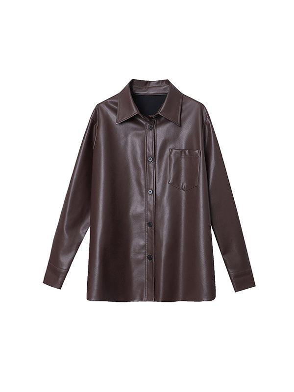 Buttoned Pockets Solid Color Long Sleeves Loose Lapel Outerwear Jackets