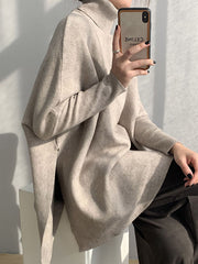 Original 4 Colors Split-Side High-Neck Long Sleeves Sweater Top