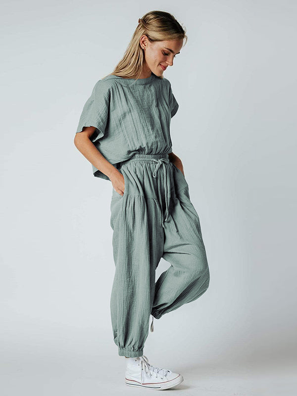 Original Solid Color Loose Pleated Jumpsuits