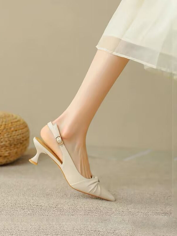 Pleated Pointed-Toe Shallow Cut Sling Shoes