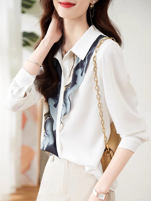 Buttoned Printed Long Sleeves Loose Lapel Blouses&Shirts Tops