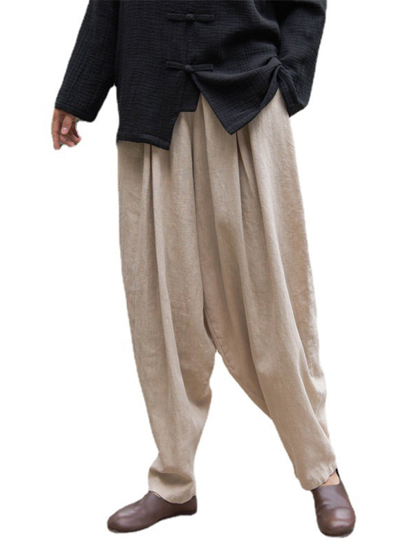 Simple Casual Loose Solid Color Ramie Cotton Pants