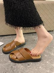 Hollow Round-Toe Split-Joint Slippers&Mules