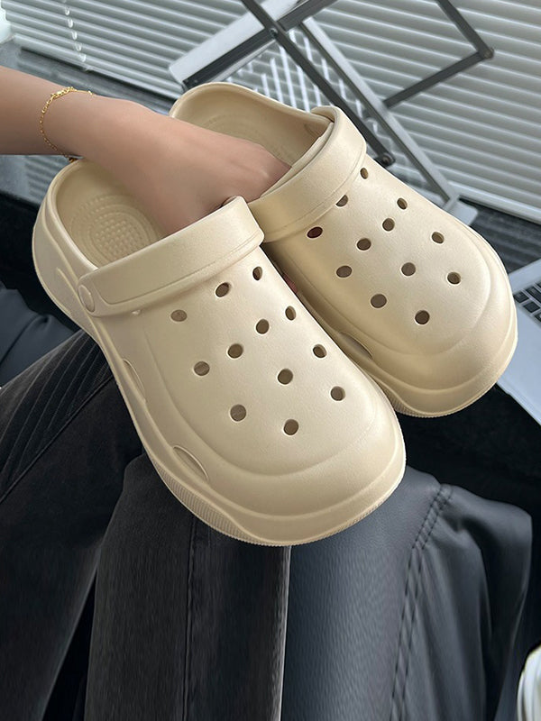 Hollow Round-Toe Solid Color Slippers Sandals Crocs