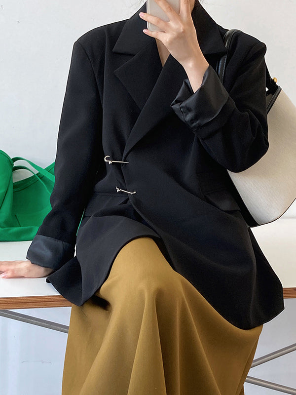 Urban Long Sleeves Loose Solid Color Pin Lapel Collar Suit Outerwear