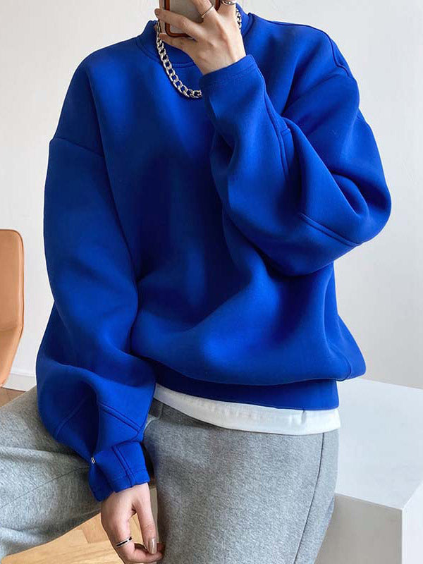 Solid Color Long Sleeves Loose Round-Neck Sweatshirt Tops
