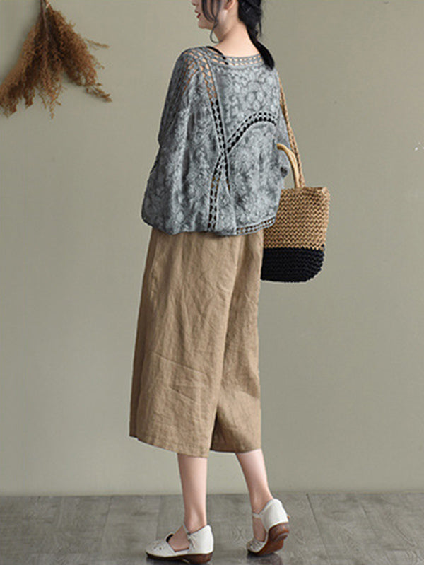 Seven-Quarter Sleeves Crochet Hollow Solid Color Outerwear