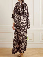 Loose Printed Stand Collar Maxi Dresses