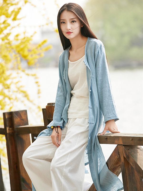 Blue&Red Frog Ramie Cotton Linen Outwear Cardigan