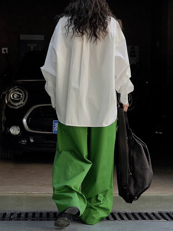 Asymmetric Solid Color Long Sleeves Loose Lapel Blouses