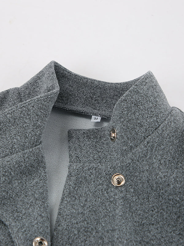 Elasticity Solid Color Long Sleeves Loose Stand Collar Woolen Coat