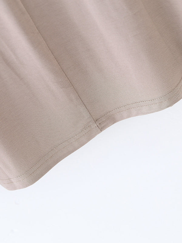 Solid Color Split-Joint Loose Short Sleeves V-neck T-Shirts Tops