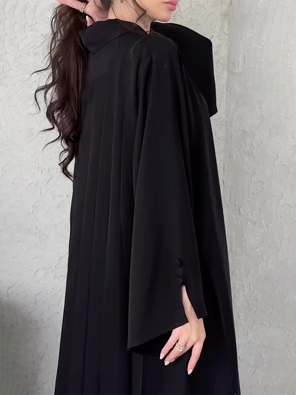 Solid Color Loose Buttoned Pleated Lapel Collar Long Sleeves Maxi Dresses