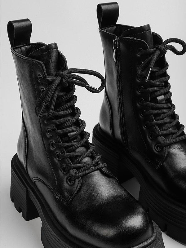 Lace-Up Round-Toe Split-Joint Platform Shoes Boots