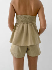 Split-Joint Tube Loose Elasticity Solid Color Vest Top + High Waisted Shorts Bottom Two Pieces Set