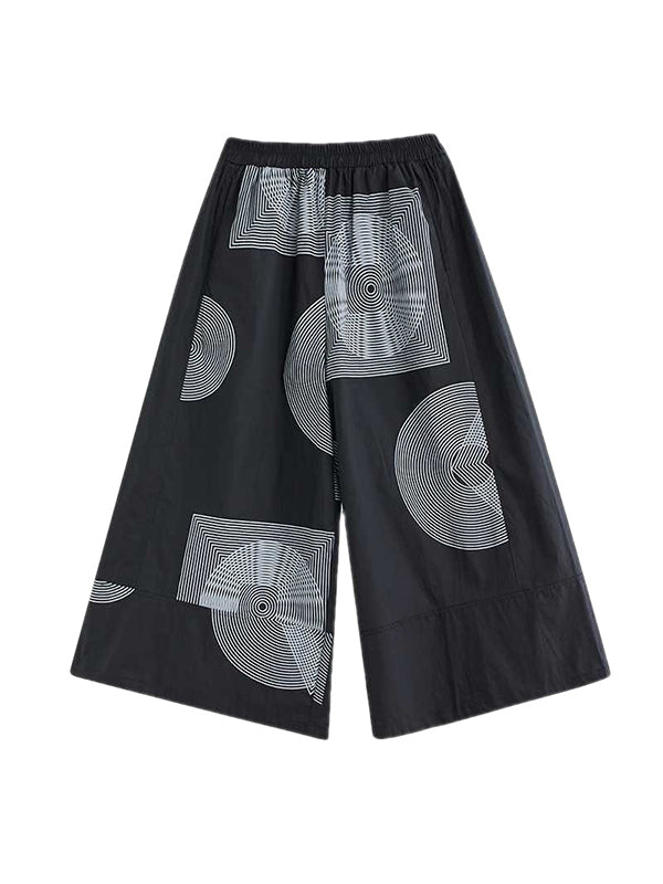 Elasticity Printed High Waisted Loose Pants Cropped Trousers
