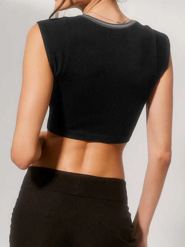 Split-Joint Cap Sleeve Skinny Deep V-Neck Vest Top
