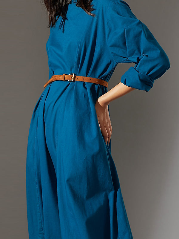 Casual Loose Long Sleeves Solid Color Boat Neck Jumpsuits