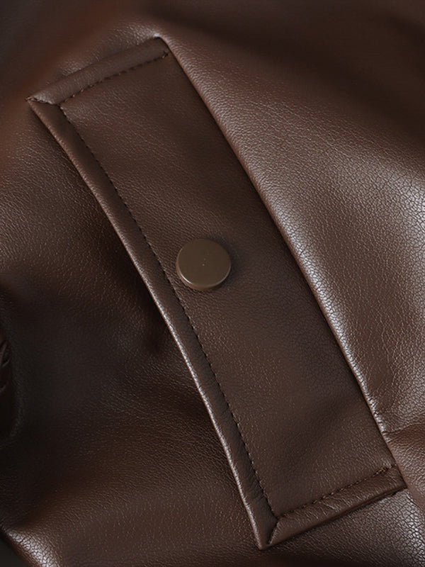 Solid Color Split-Joint Zipper Long Sleeves Loose Lapel Jackets&Coats