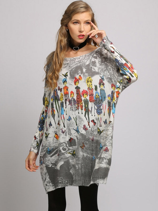 Urban Colorful Knitting Printed Long Sleeves Sweater