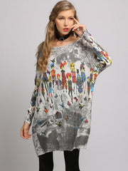 Urban Colorful Knitting Printed Long Sleeves Sweater