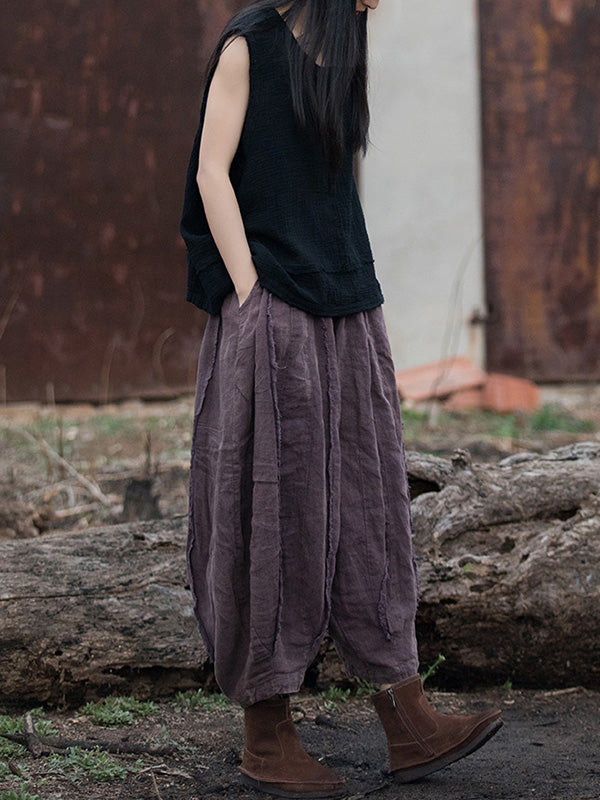 Fringed Pleated Solid Color Split-Joint Loose Sleeveless V-Neck Vest Top