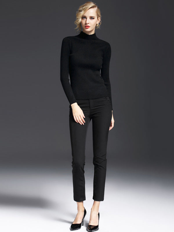 7 Colors Simple Knitting Solid Color High-Neck Sweater