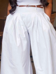 Loose Wide Leg No Belt Solid Color Casual Pants Bottoms Trousers