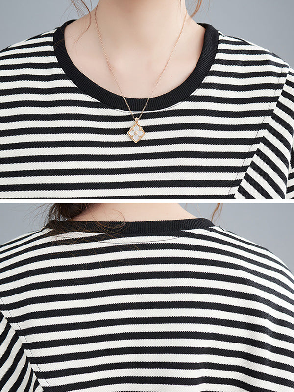 Original Long Sleeves False Two Striped Round-Neck Hoodies&Sweatshirt Tops