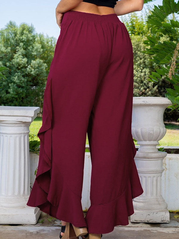 Loose Wide Leg Falbala Solid Color Split-Side Casual Pants