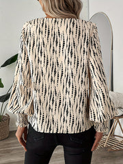 Printed Split-Joint Loose Puff Sleeves V-Neck Blouses&Shirts Tops