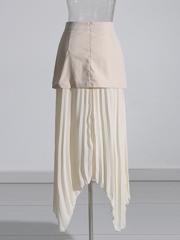 Asymmetric Buttoned Pleated Split-Joint Zipper A-Line Loose Skirts Bottoms