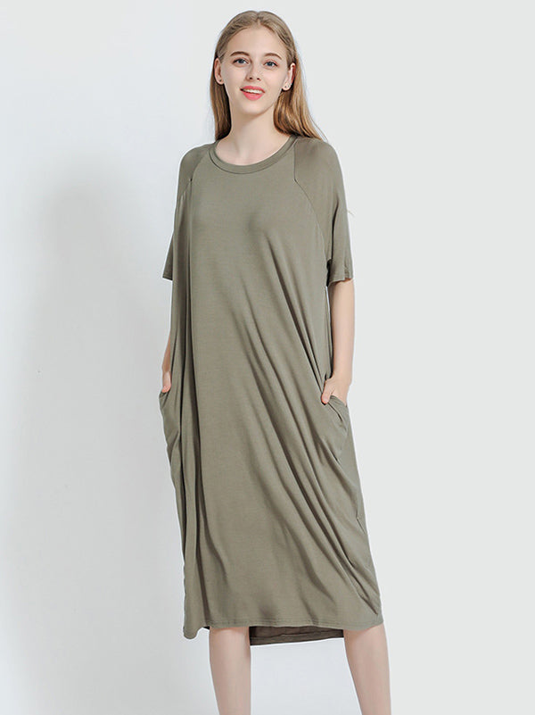 Comfortable Solid Short Sleeves Pajama Dress