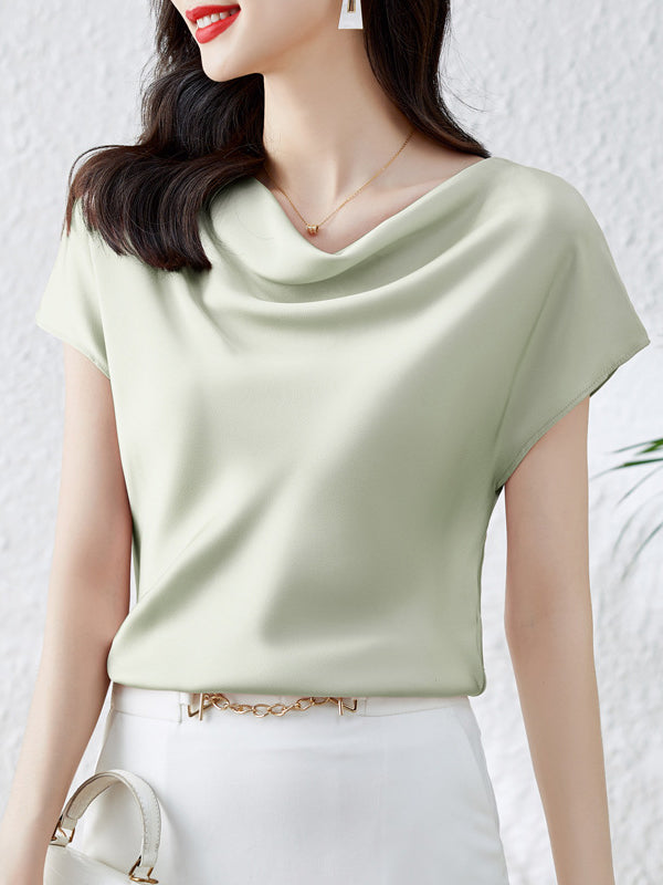 Solid Color Loose Short Sleeves One-Shoulder T-Shirts Tops