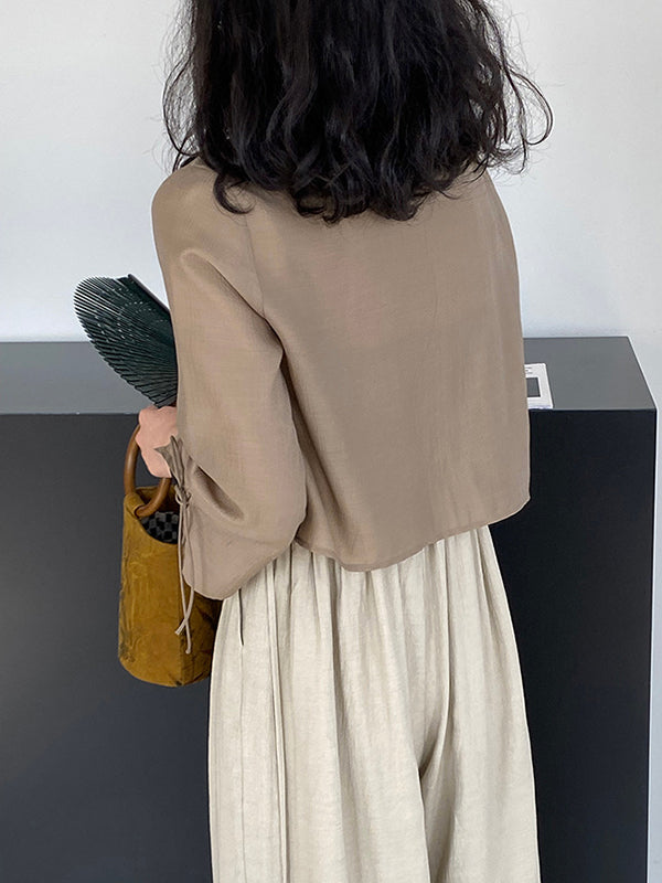 Long Sleeves Lace-Up See-Through Solid Color Blouses&Shirts Tops