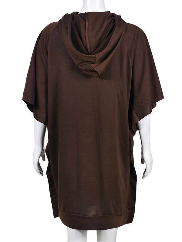 Drawstring Letter Print A-Line Batwing Sleeves Hooded Mini Dresses