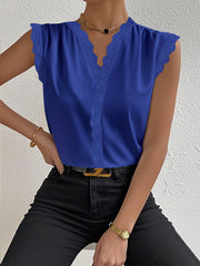 Solid Color Split-Joint Loose Sleeveless V-Neck Vest Top
