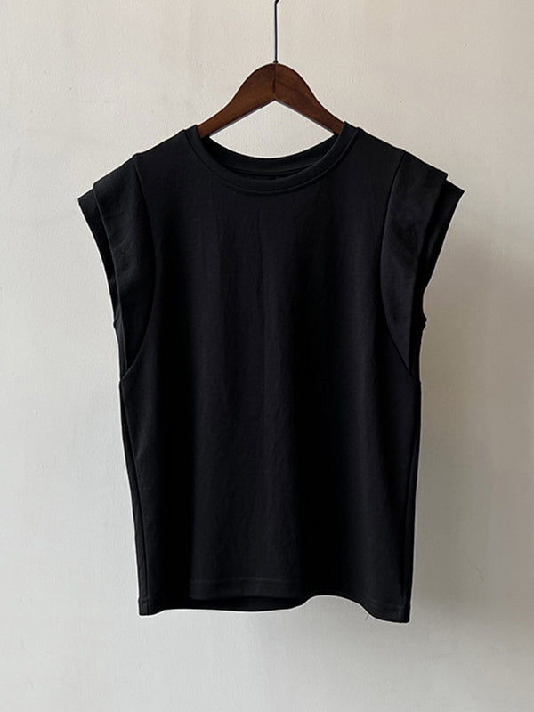 Split-Joint Loose Sleeveless Round-neck T-Shirts Tops
